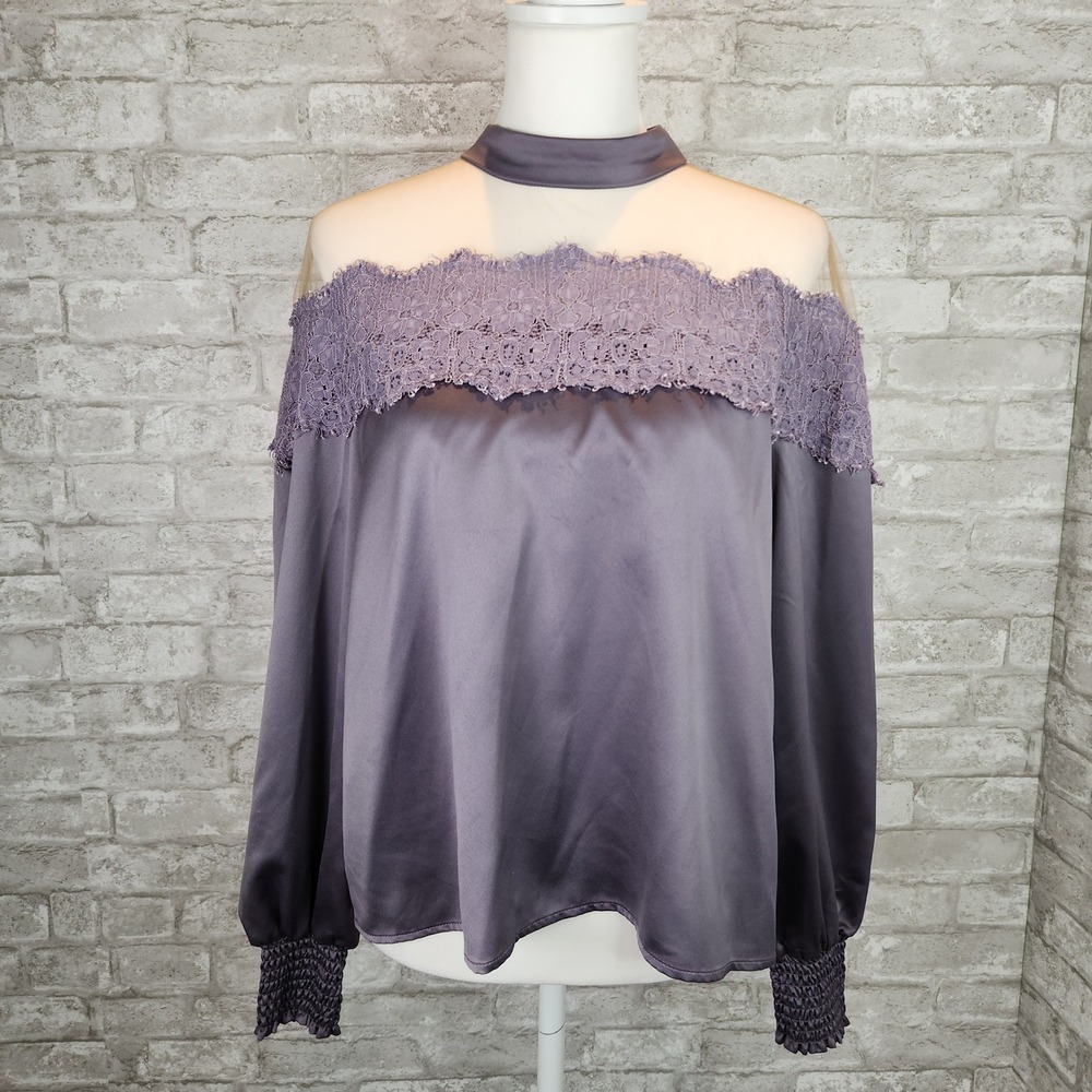 NBD Revolve Satiny Blouse Mesh‎ Shoulder Dusty Purple Romantic Georgette Medium